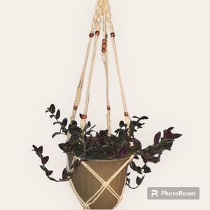 Custom Hand Crafted White Macrame Beaded Plant Hanger